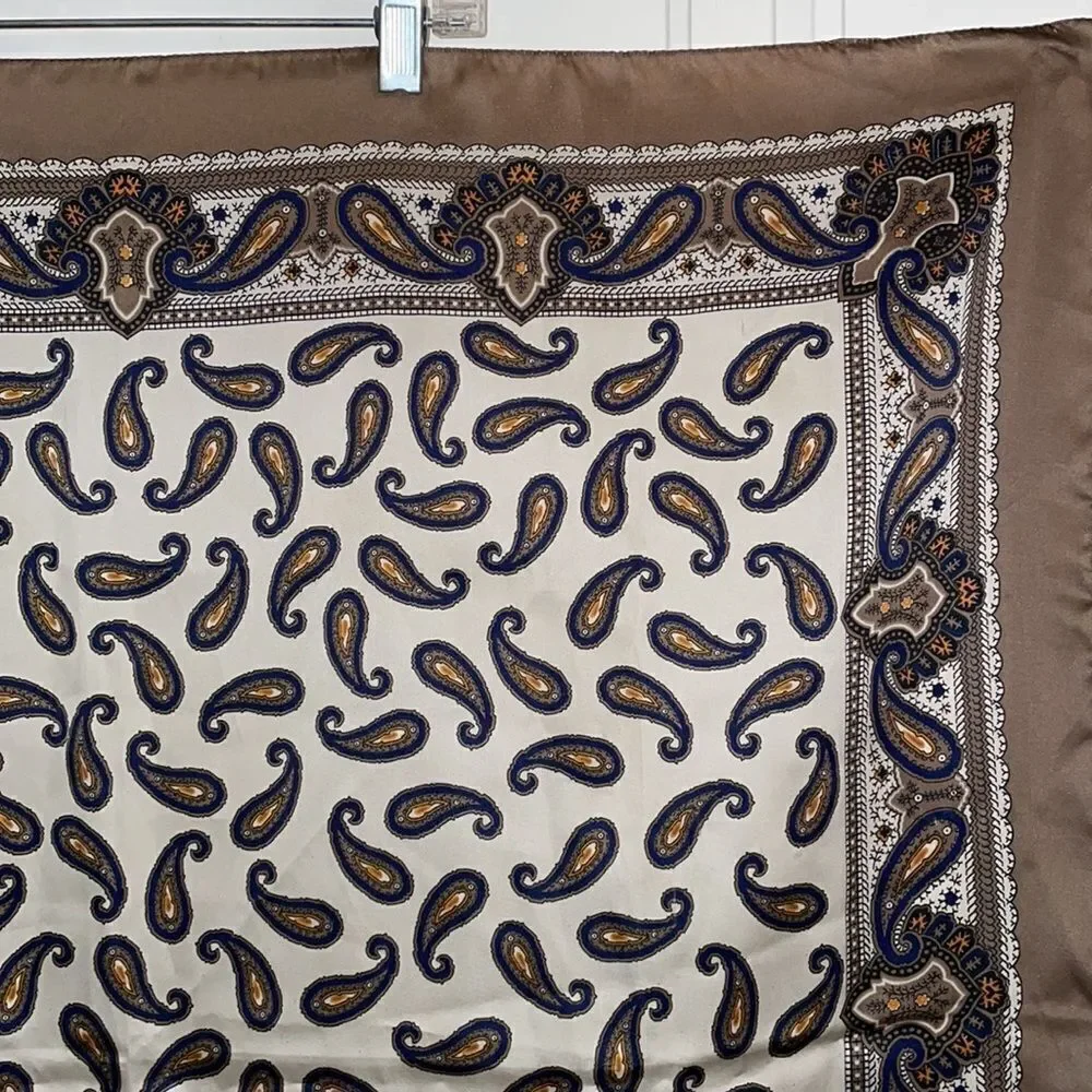 Vtg 70s Herman Pecker & Co polyester‎ paisley large square scarf